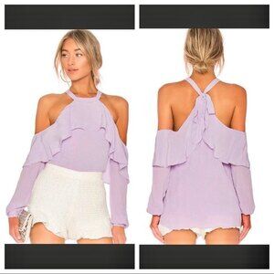 L’Academie Helena Blouse Top Halter Ruffle Lilac Lavender Purple S NWT